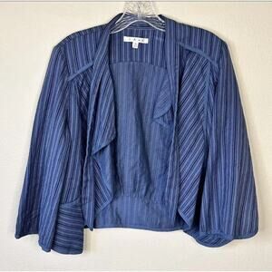 CAbi #870 Must Have Swing Coat Jacket Blue Pinstripe Drape Cascading Front Sz M